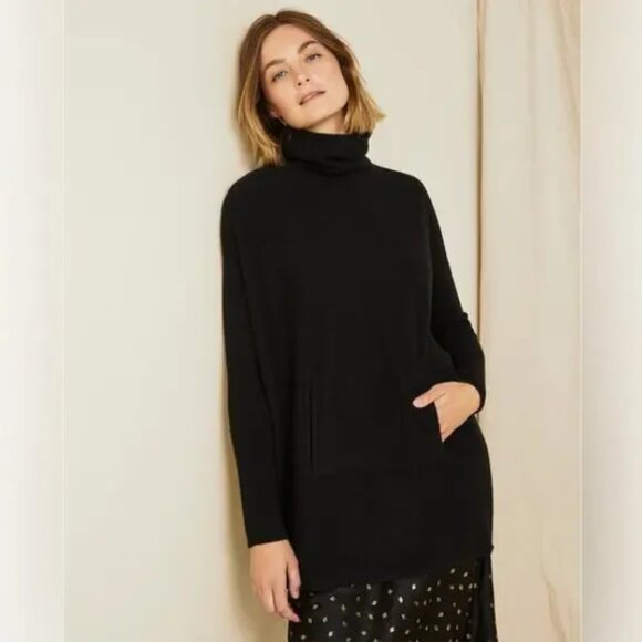 Garent Hill Oversized Turtleneck Sweater Wool Cashmere Black Size XL - Picture 1 of 8